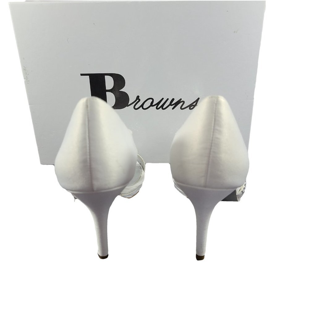 BROWNS White Satin Silver Sparkle Heeled Sandals 7 - Picture 4 of 8